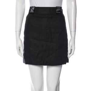 VALENTINO black linen beaded‎ silk lined mini skirt M
